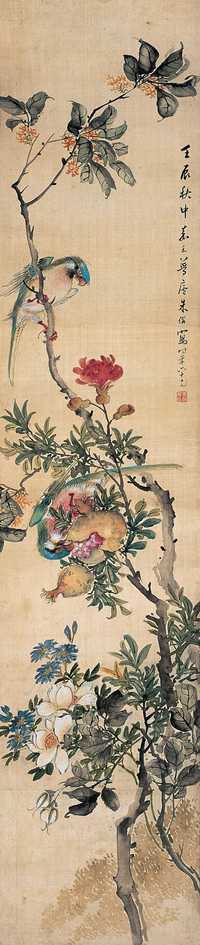 朱偁 壬辰(1892)年作 花鸟 立轴